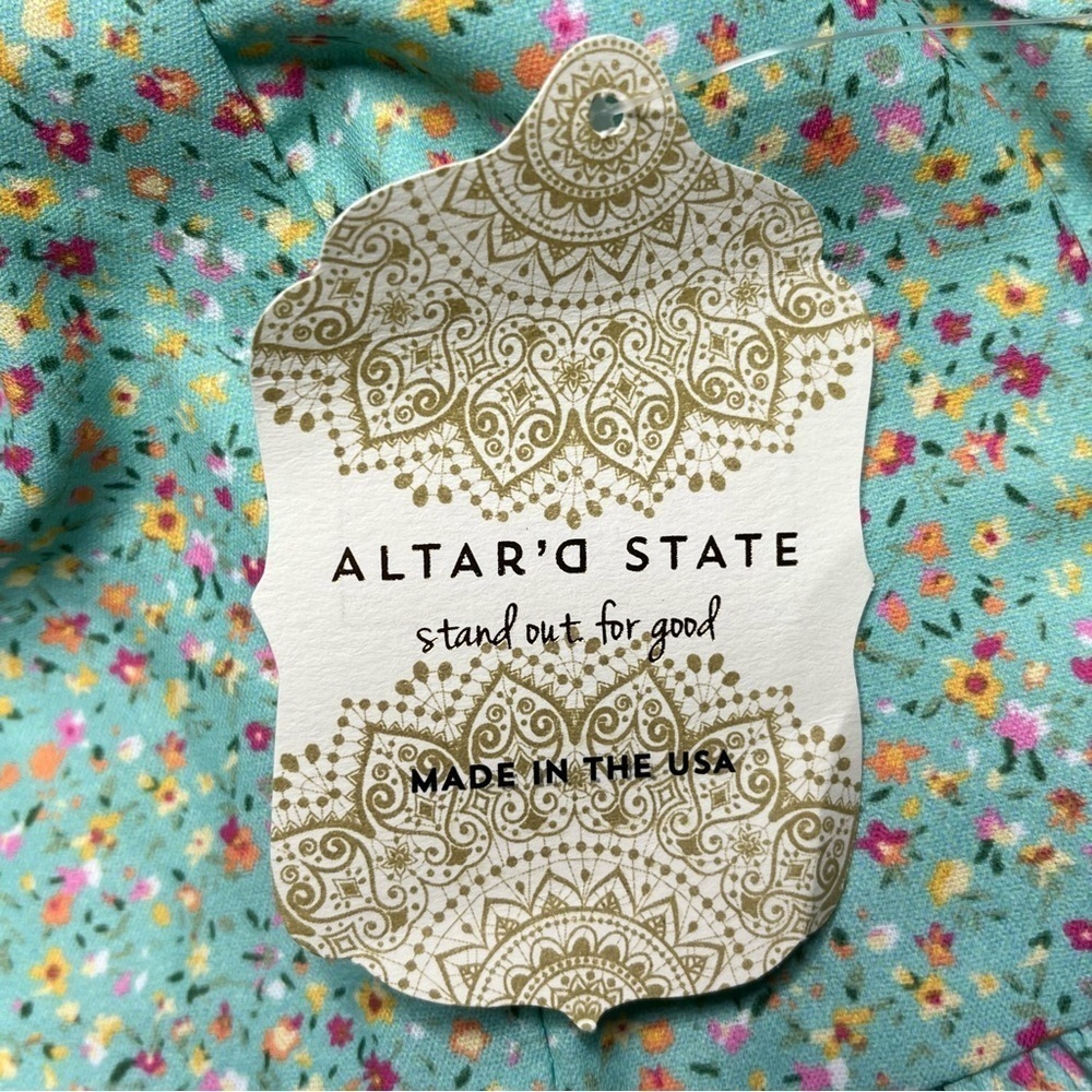 Altar’d State Floral Mini Dress Size M Mint Green Babydoll Tiered Summer NEW - Picture 12 of 13